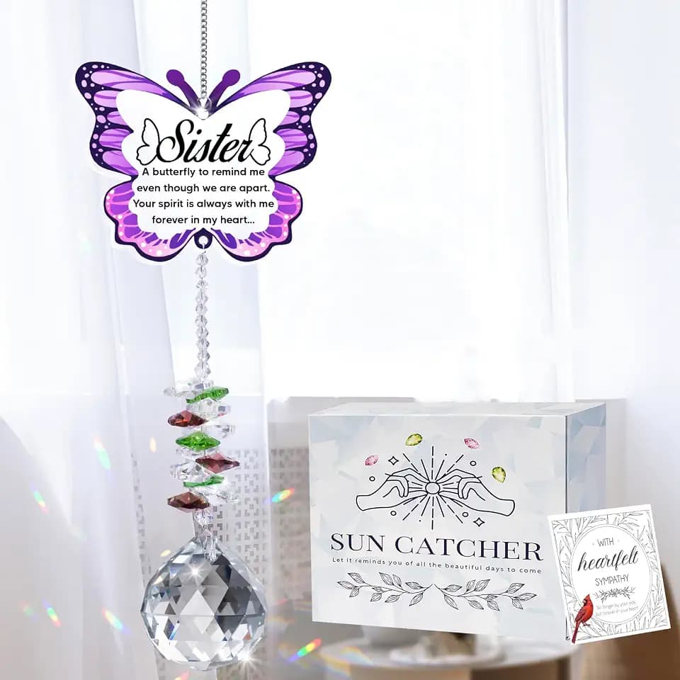 Sympathy Gifts For Loss Of Sister - Memorial Crystal Suncatcher Rainbow Maker In Memory Of Sister - Christmas In Heaven Bereavement Gift
