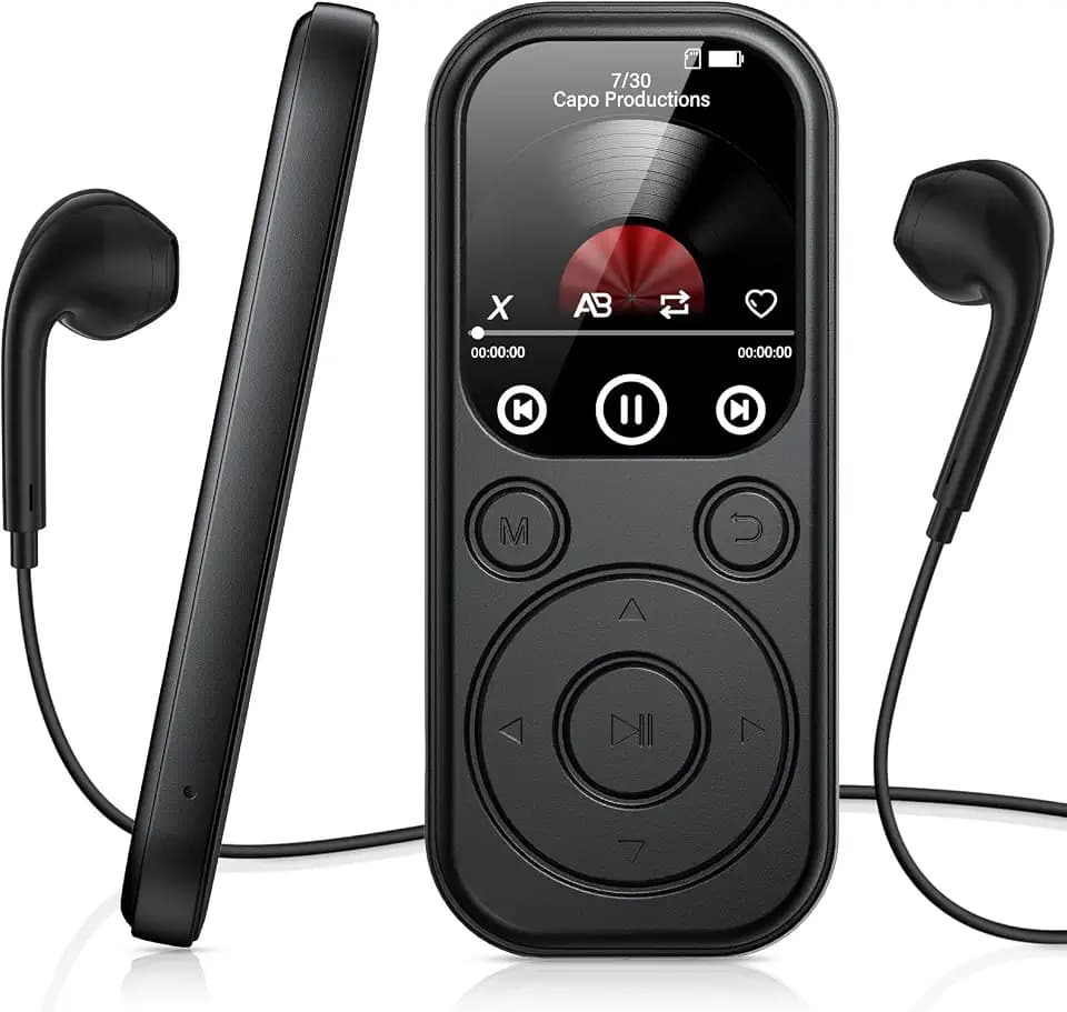 128GB MP3 Player Bluetooth, RWSRW MP3-Player mit Kopfhörer FM Radio Diktiergerät Mini Design HiFi-Sound E-Book Reader Fotoalbum Ideal für Sport (Weiß1)