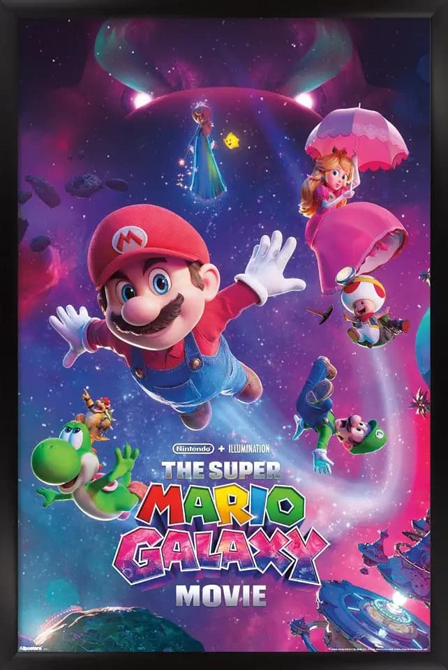 Nintendo The Super Mario Galaxy Movie (2026) - Key Art Wall Poster, 34L" x 22.4W", Black Framed Version