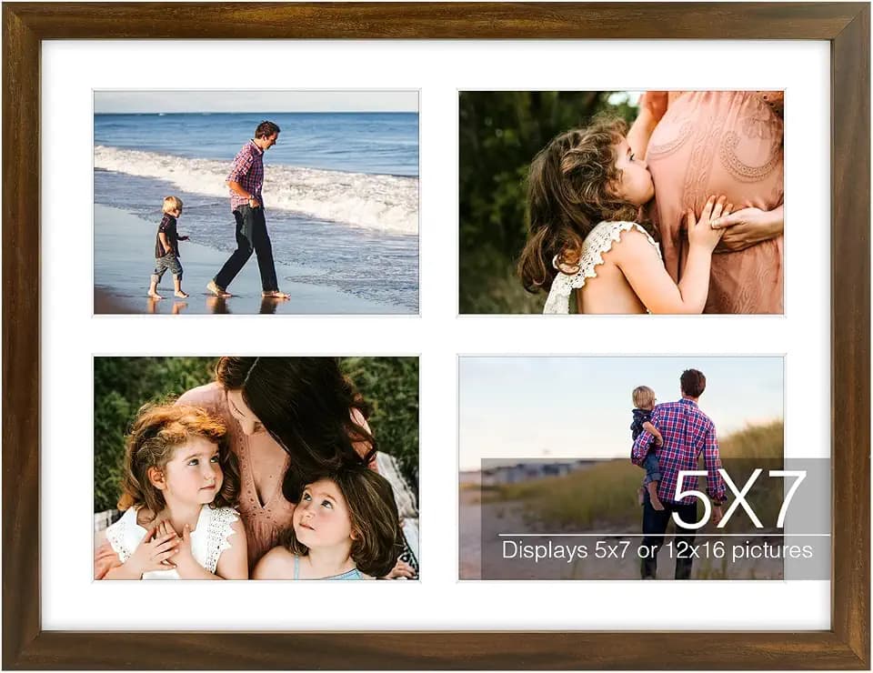 Golden State Art 12x16 Brown Wood Picture Frame - for 4 5x7 Photos,1 Pack