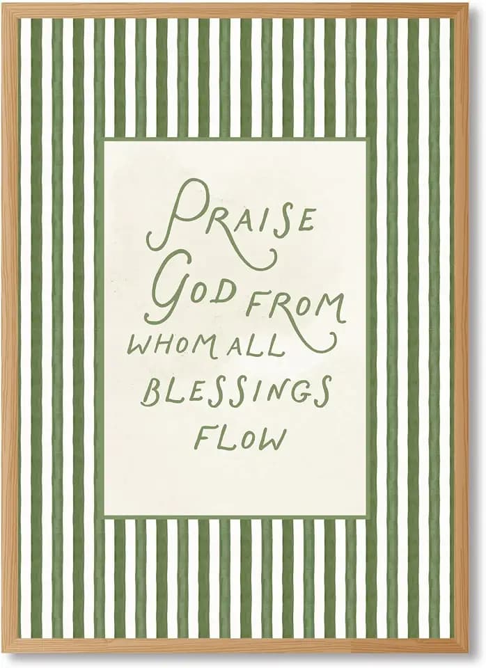 Christian Scripture Wall Art Canvas Print Doxology Bible Verse Poster Artwork Green Striped Inspirational Religious Picture Faith Decor for Living Room Bedroom Office Church 8x12inch Wooden frame
