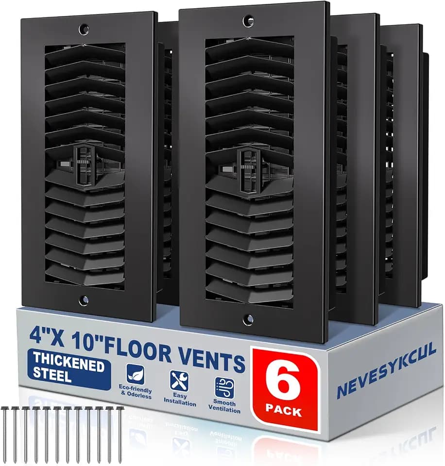 4x10 Floor Vent Cover 6-Pack Heavy Duty Floor Register for Home, Black