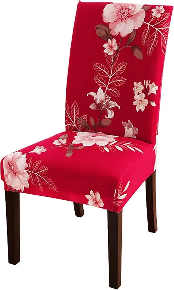 Stretchy Parson Chair Slipcovers for Dining Room Chair seat Covers Chair Protectors for Party Pet Protection Universal Fit Soft Polyester (Set of 4, Flowers Red)