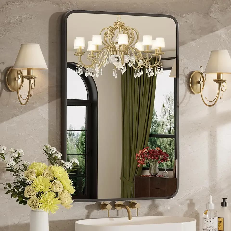 24"x32" Bathroom Mirrors for Over Sink, Matte Black Rectangle Vanity Mirror