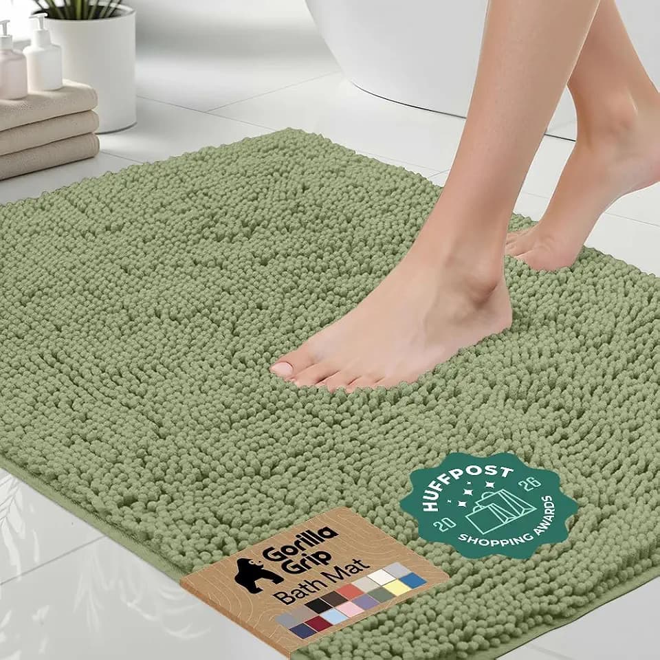GORILLA GRIP Bath Rug Mat for Bathroom, Absorbent Chenille 48x17 Sage Green