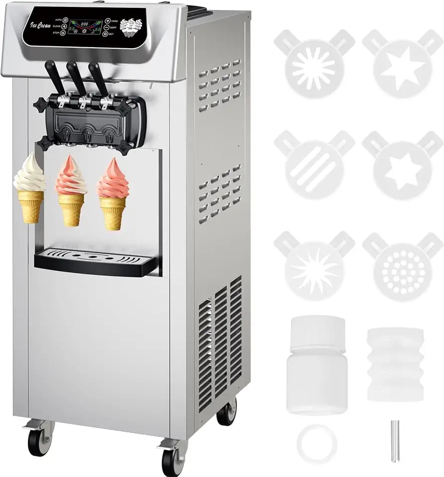 Garvee High Productivity Soft Serve Ice Cream Machine – Commercial 2+1 Flavors – 2200W – 5.8-8 Gal/Hr – LCD Display Screen – Automatic Cleaning – Ideal for Restaurants, Snack Bars, Ice Cream Shops