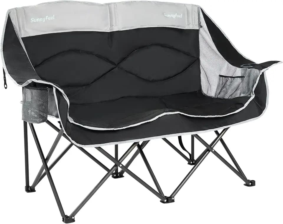 SUNNYFEEL Double Camping Chairs Padded Loveseat Chair for Adults