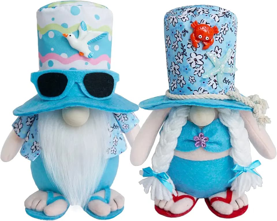 Summer Gnomes Decorations for Home Office, Beach Gnomes Farmhouse Tiered Tray, Mantle, Kitchen Table, Shelf Sitters Decor, Summer Gifts