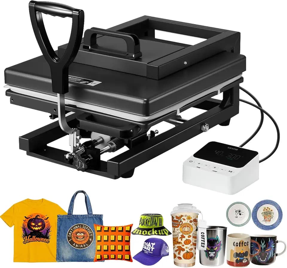 VEVOR Hybrid Heat Press, 15 x 15 inch, 8-in-1 Multifunction, Heat Up Fast and Even, All-New Patented Design, Easy to Control, Sublimation Press Machine for T-Shirts/Mugs/Tumblers/Caps/Plates, Black