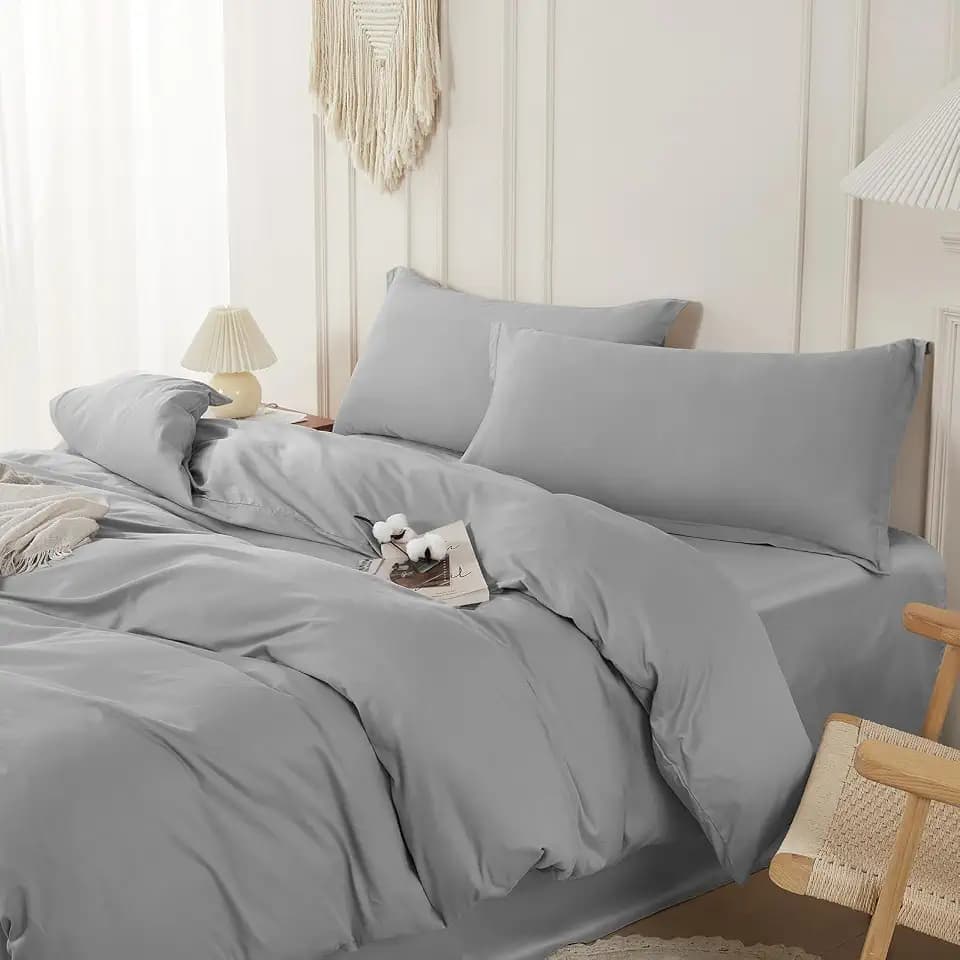 SAPHREAS Duvet Cover Set King Size 100% Cotton Grey, Soft Bedding Comforter Cover Organic with Zipper Closure & Corner Ties, Comforter Not Included, Gray