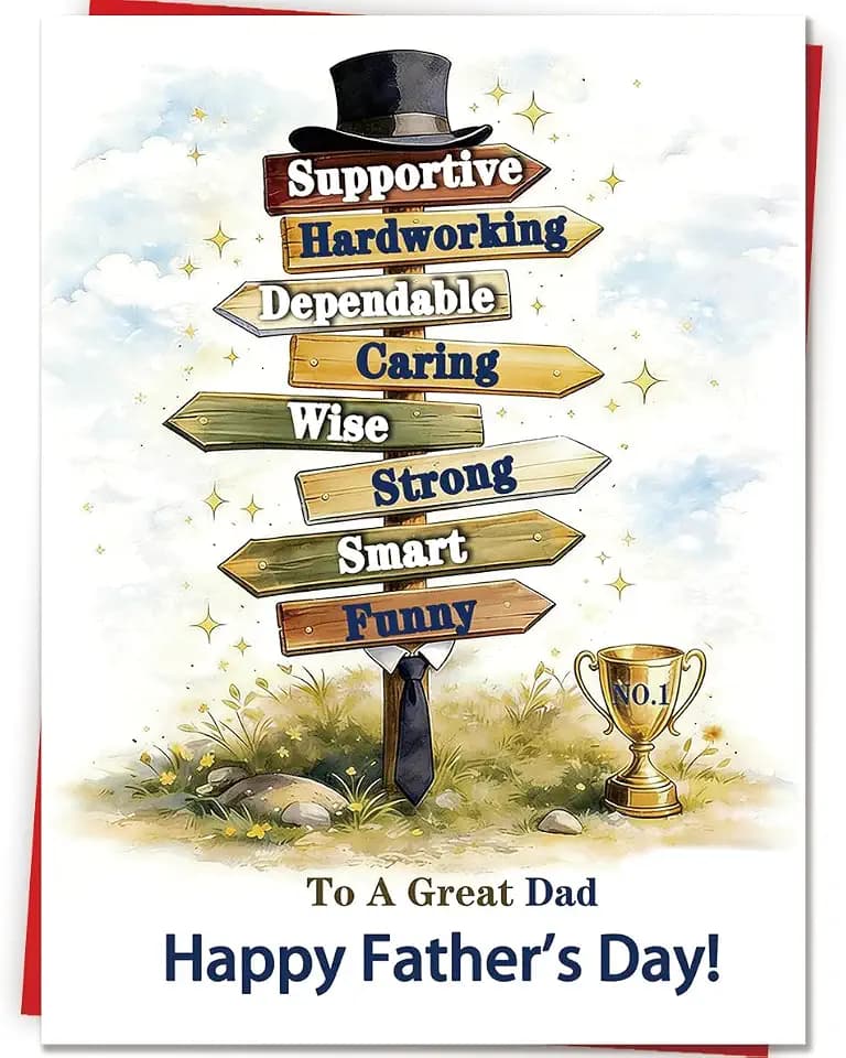 Fathers Day Card Gift for Dad from Daughter Son Kids, Meaningful Direction Sign Design with Emotional Message, Unique Gifts for Father's Day Family Celebration and Love