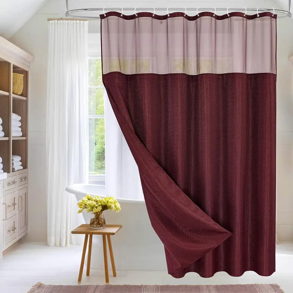 Luxury Textured Fabric Shower Curtainwith Snap-in Liner Burgundy,72x84