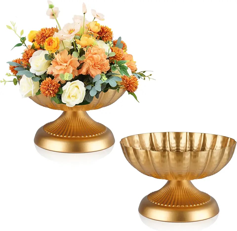 Compote Bowl Vases for Centerpieces 7" Urn Vase, Small Metal Pedestal VaSe