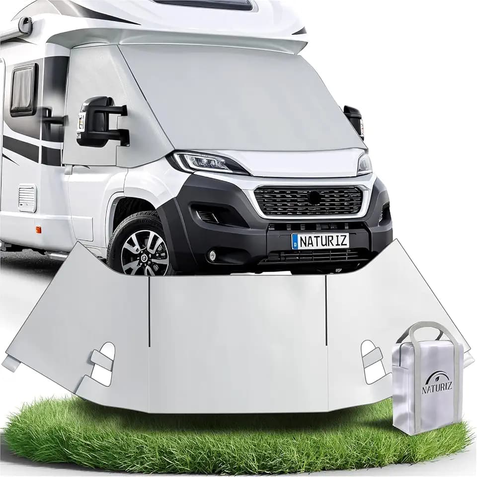 NATURIZ® FIAT Ducato Frontscheibenabdeckung – hochwertige, wetterfeste Thermomatte außen mit effektivem Sonnenschutz für Wohnmobile – passend für Ducato, Jumper, Boxer 2006–2025 (Grau)