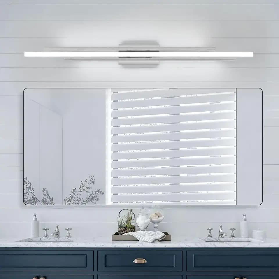 VitaLink 48 Inches Long Nickel LED Modern Bathroom Vanity Light Fixtures 25W Dimmable 5CCT Vanity Light Bar Over Mirror 3-Light Wall Light for Bathroom Over Mirror Picture Light