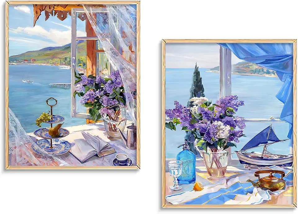 Jiovbiol Mediterranean Wall Art Posters Set of 2,Flower Market Wall Art for Room Decor Aesthetic,Purple Romance Wall Art Prints for Room Decor(Unframed 11x14in)