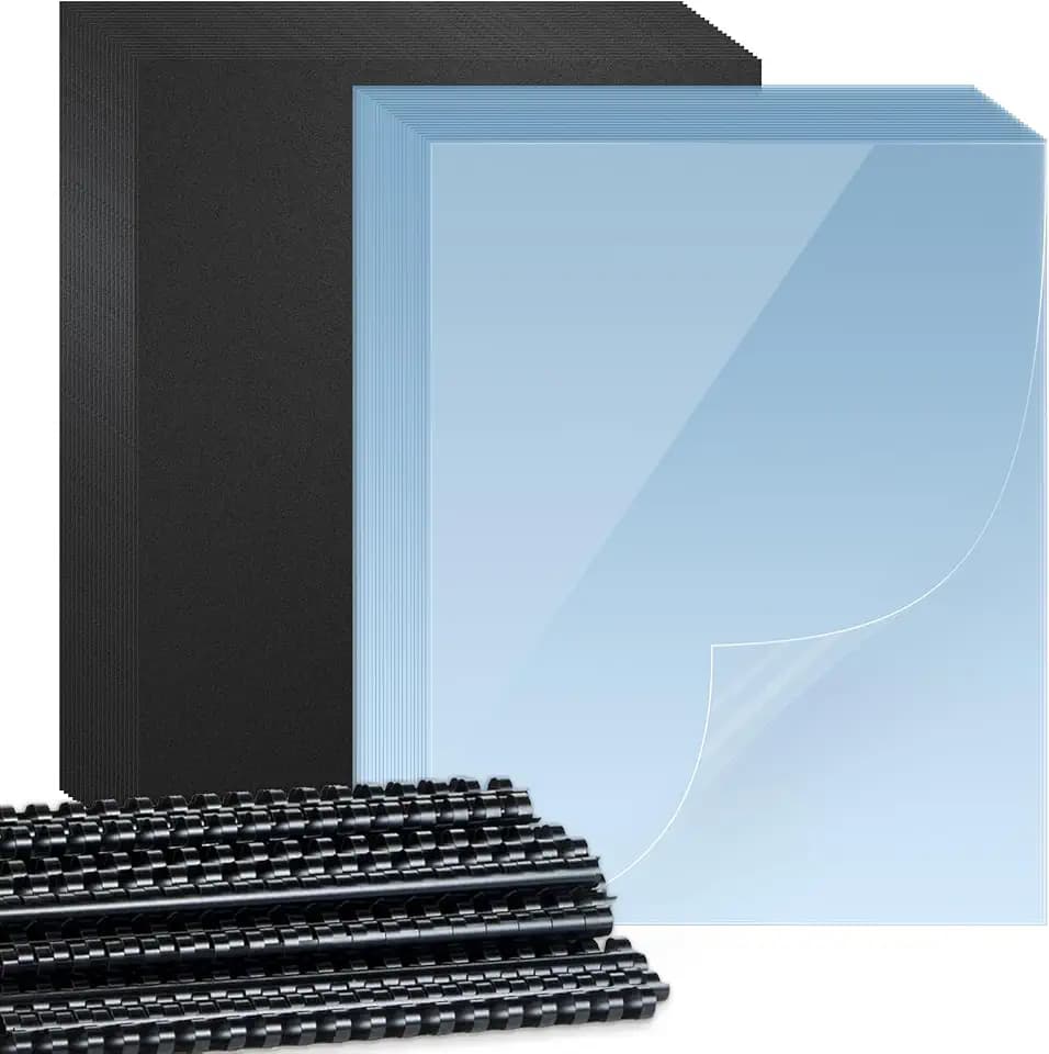HOUYEE 180 Pack Comb Binding Covers and Backs Set, 8.5x11 Inch, Letter Size