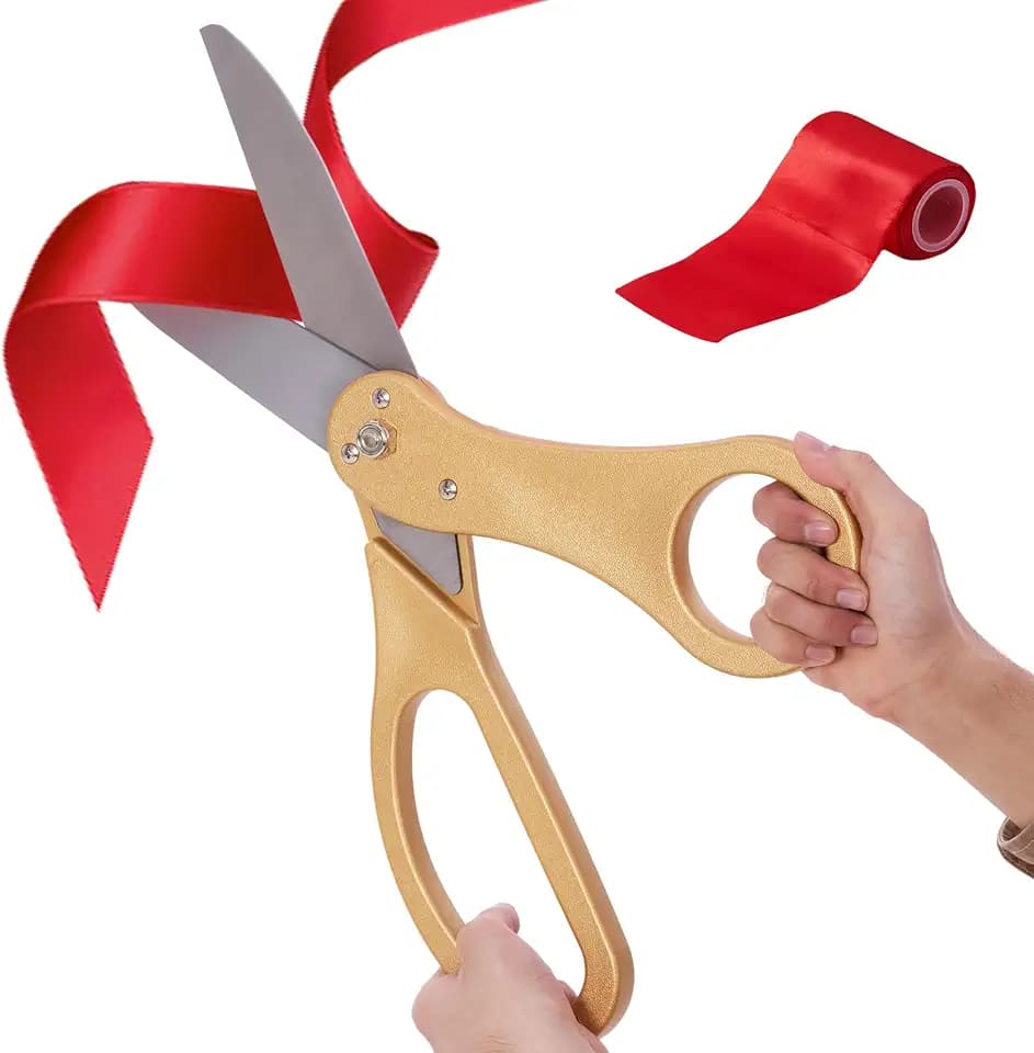 COMSIS Ribbon Cutting Ceremony Kit - 20" Giant Scissors & 30'L x 4"W Ribbon
