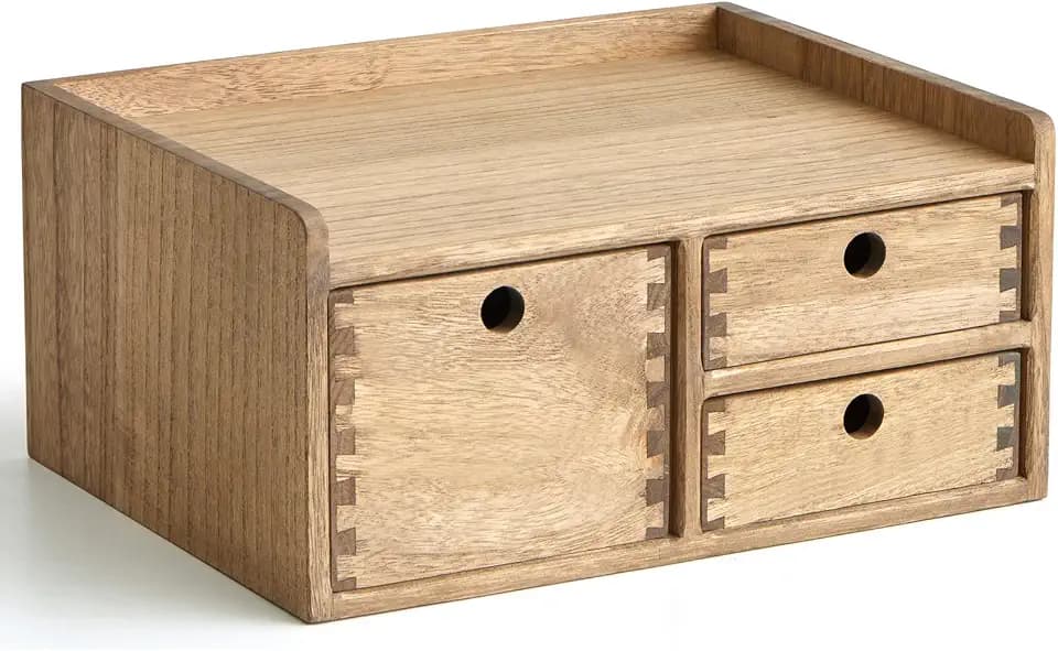 KIRIGEN Wooden Desk Organizer with 3 Drawers and Top Tray, Brown DT1D3C-DBR