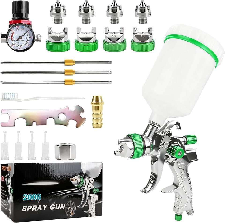 Lackierpistole Druckluft HVLP,1,4/1,7/2,0/2,5mm Düsen, 600ml Becher