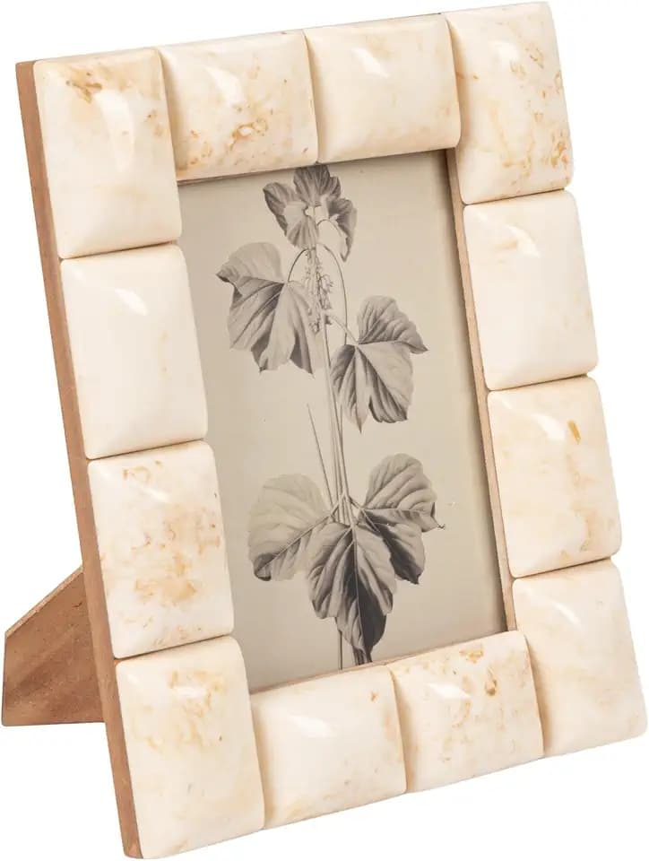 Creative Co-Op Marbled Resin Studded Photo Frame, Ivory, 8" L x 10" H