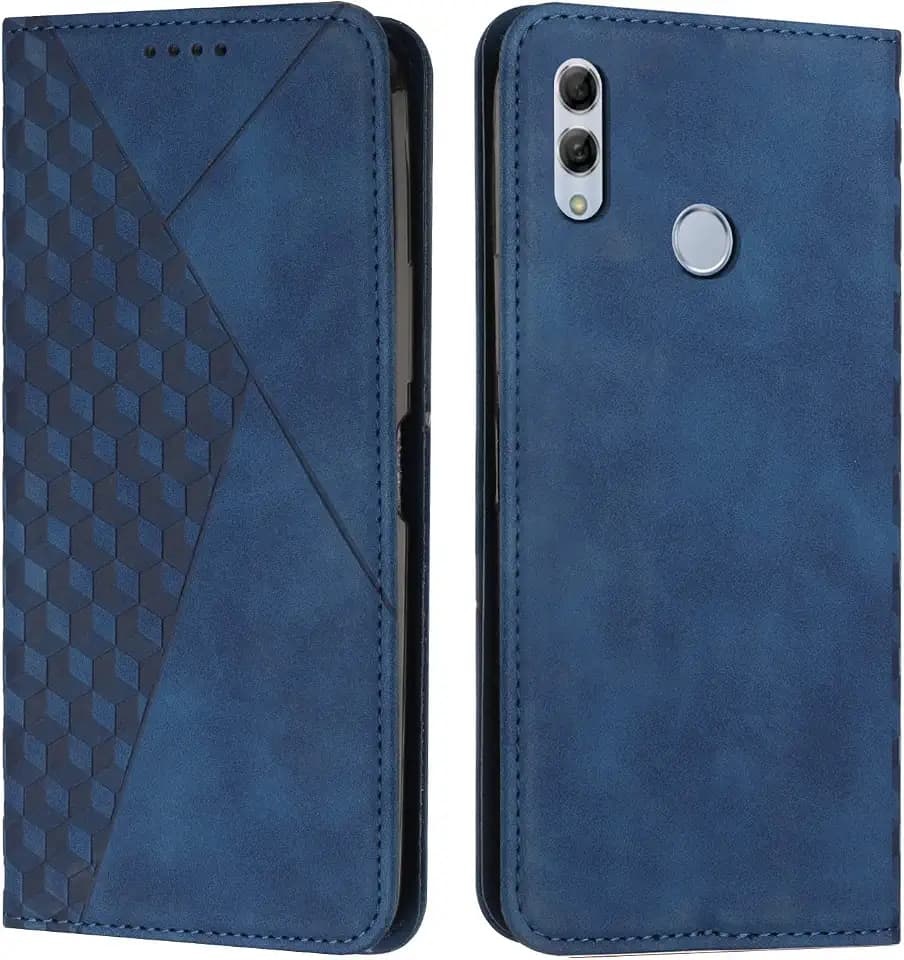 KOUYI Kompatible mit Huawei Honor 8X Hülle, Retro Premium PU Leder Weich TPU Klapphülle Kartenfächer Magnetic Standfunktion Flip Wallet Shockproof Handyhülle (Blau)