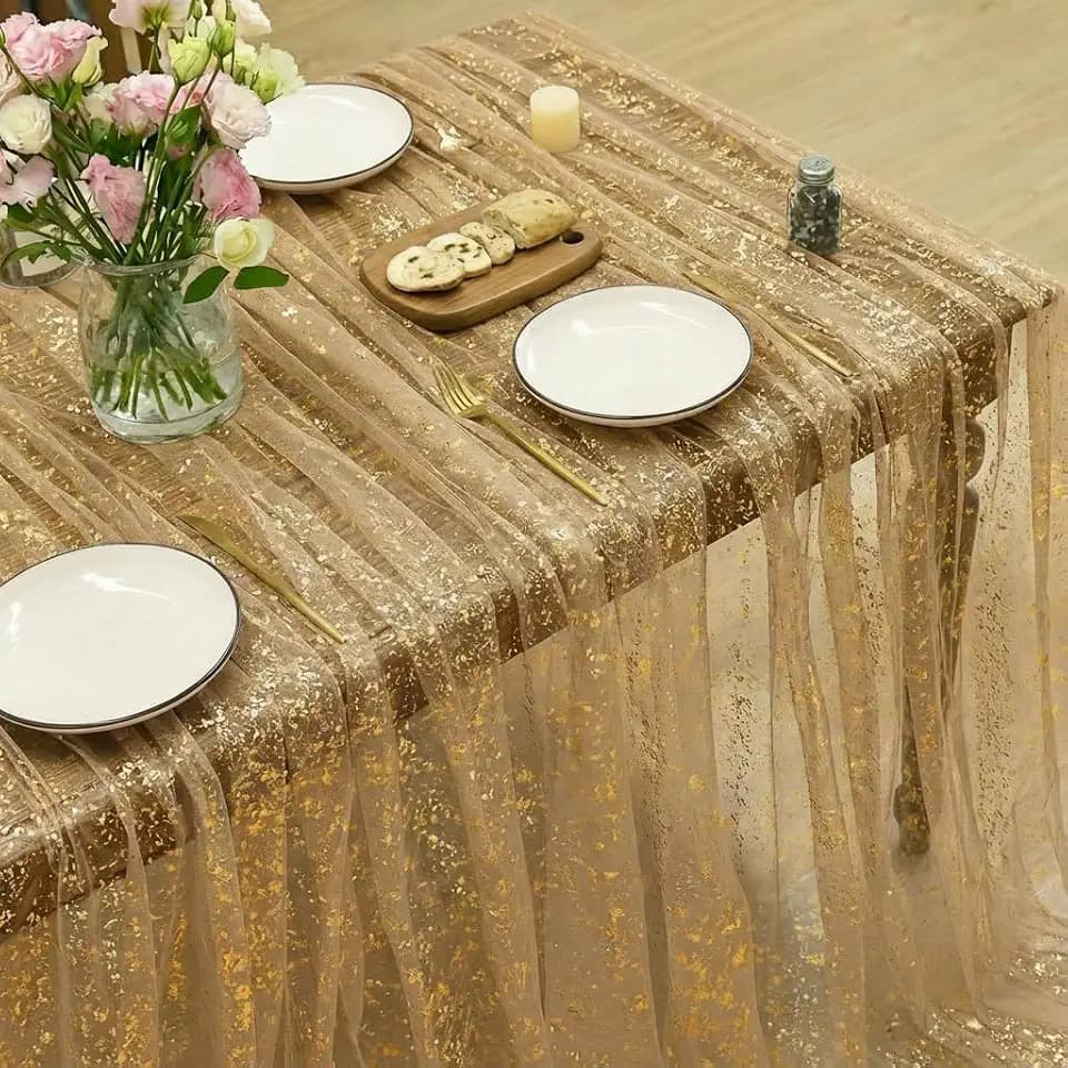 Horaldaily Coffee Gold Gauze Tablecloth 60x140 Inch Rectangular