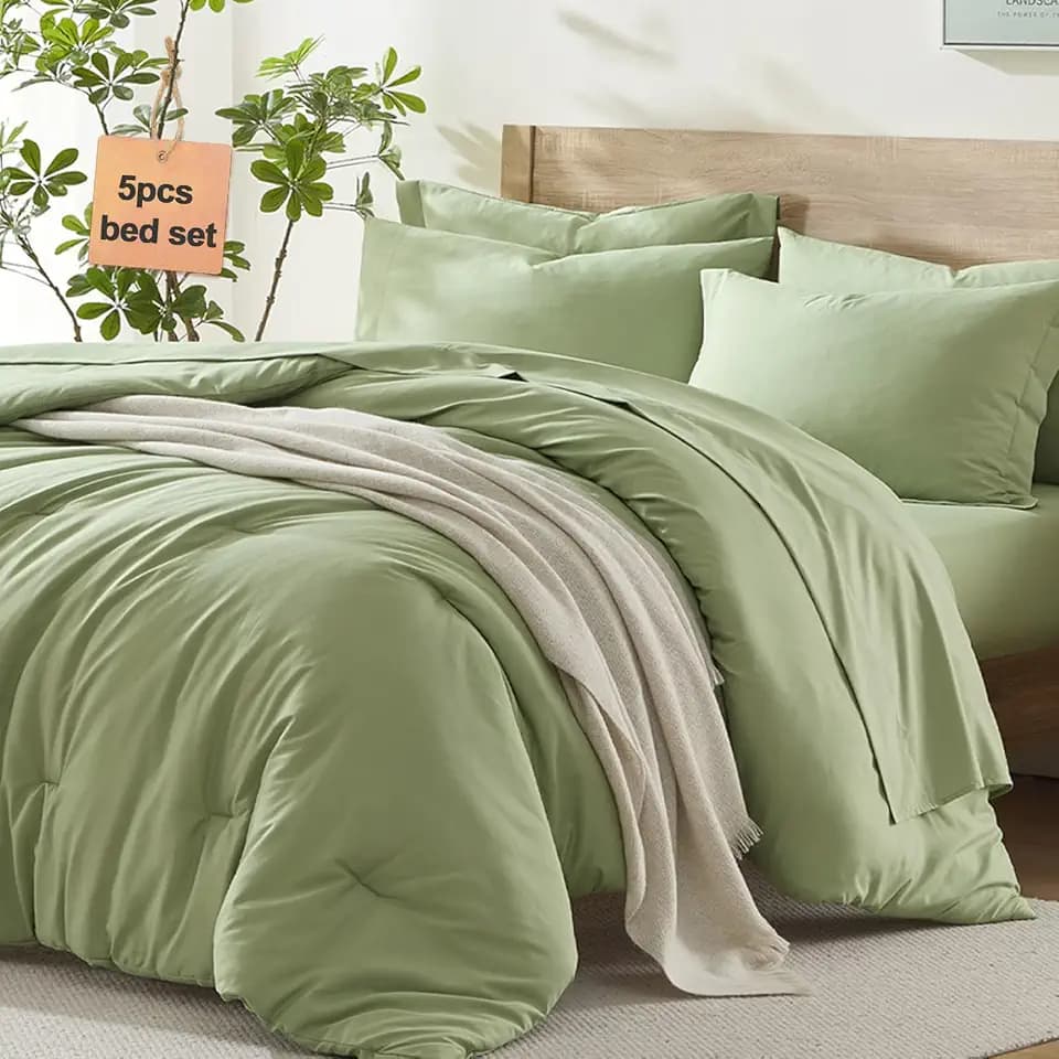 Homelike Moment Twin/Twin XL Comforter Set - 5 Piece Sage Bed in a Bag