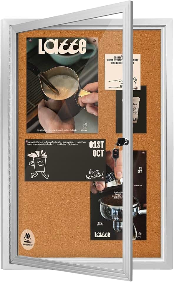 Enclosed Bulletin Board 36x24, Lockable Outdoor Cork Case