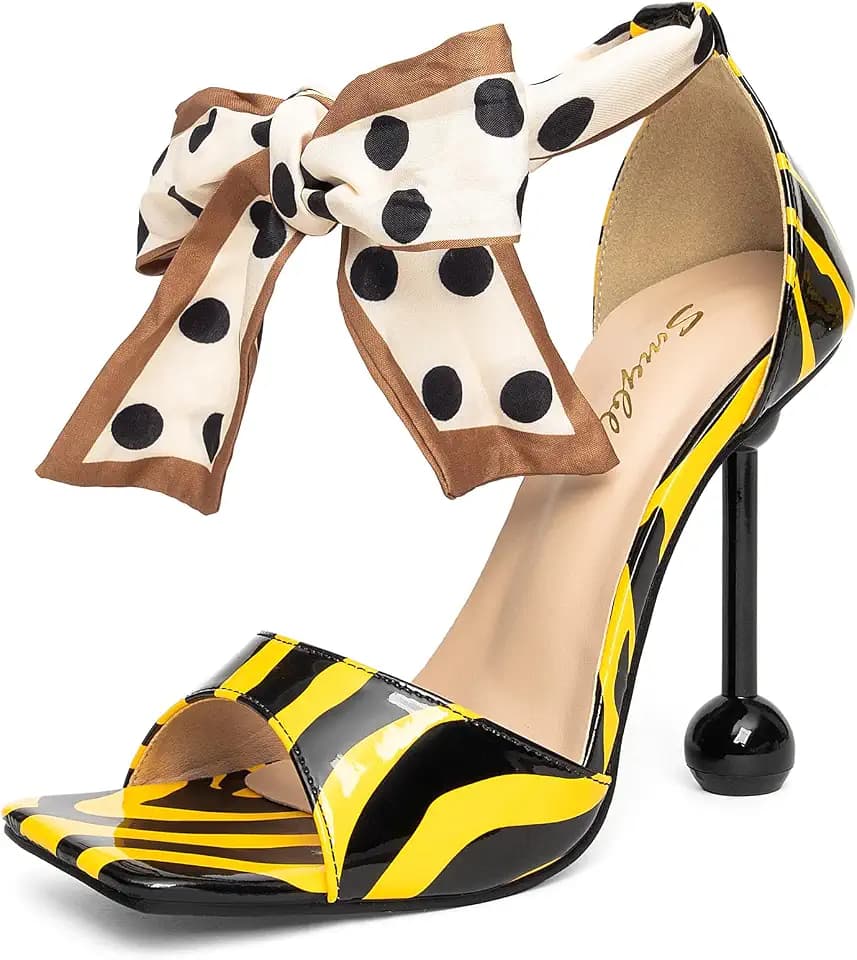 Women's Polka Dot High Heel Sandals, Bow Ankle Strap Party Heels