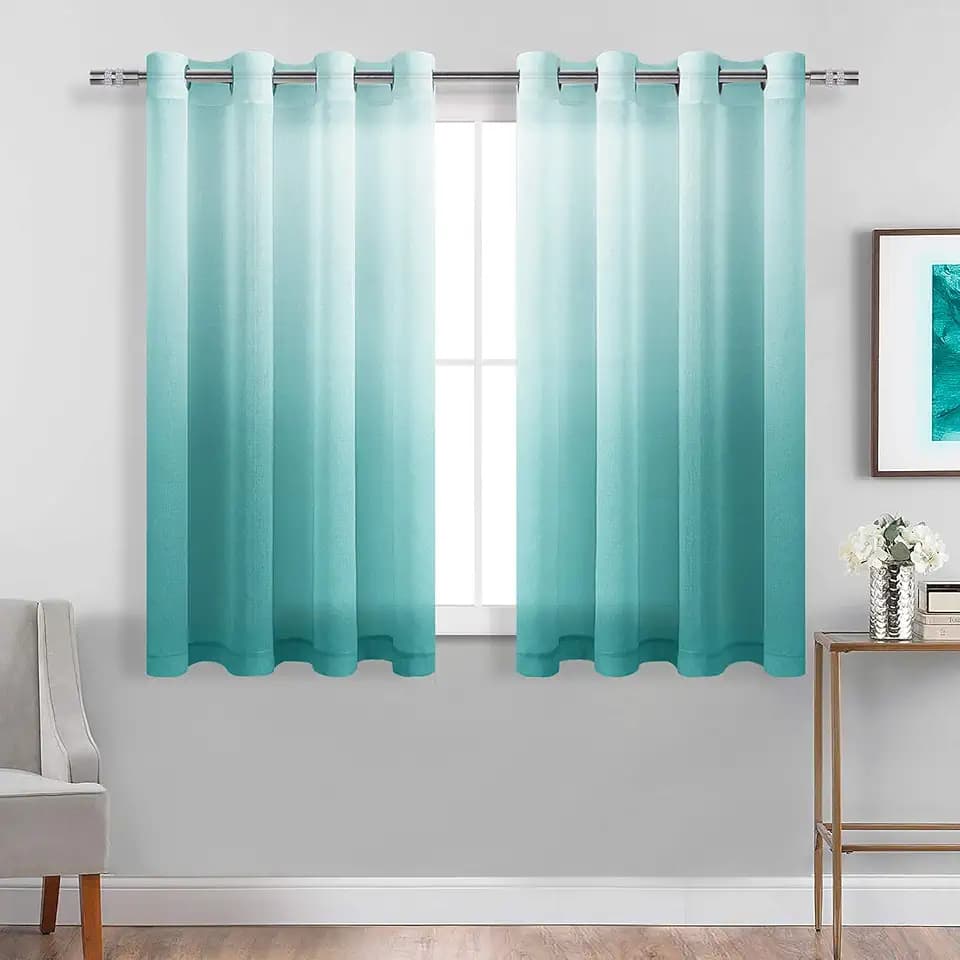 DWCN Teal Ombre Sheer Curtains 54 Inches Long for Living Room 2 Panels Set