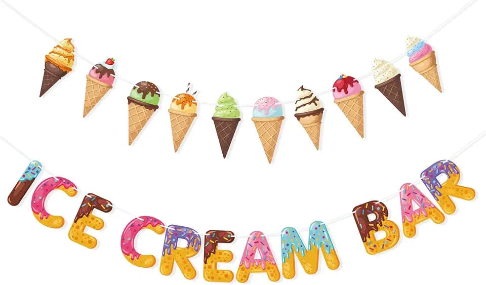 VILIFEVER Ice Cream Bar Banner Garland Ice Cream Party Decorations