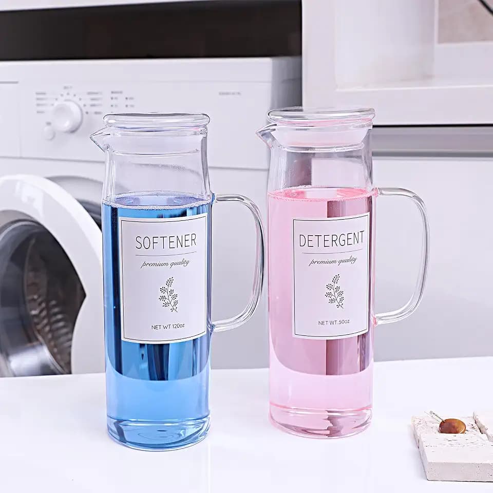 Glass Laundry Detergent Dispenser with Labels & Handles, 2 Pack
