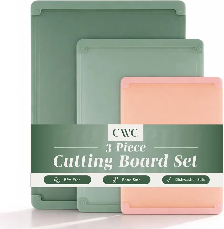 COOK WITH COLOR Extra Large Cutting Board Set, Jumbo-Sized Boards with Rubber Border for Enhanced Cooking Experience, 3-Piece, Dark Sage/Pink