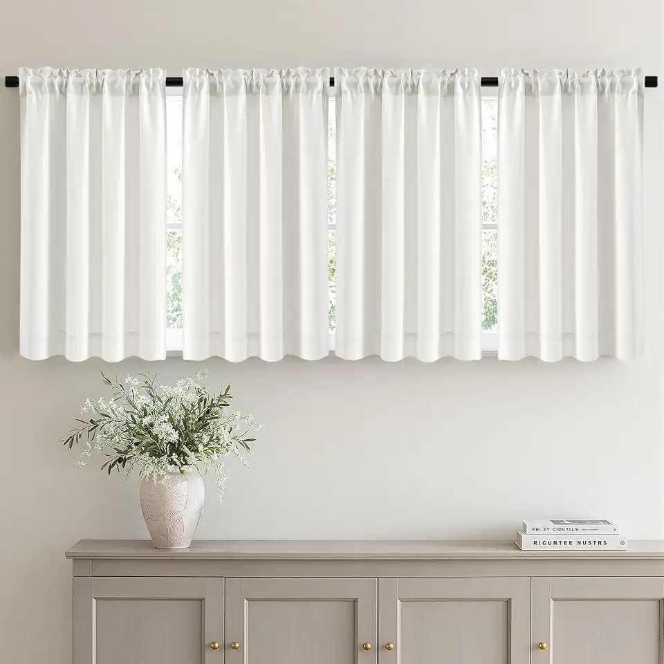 MIULEE Short 36 Inch Kitchen Window Cafe Curtain Natural Set of 4