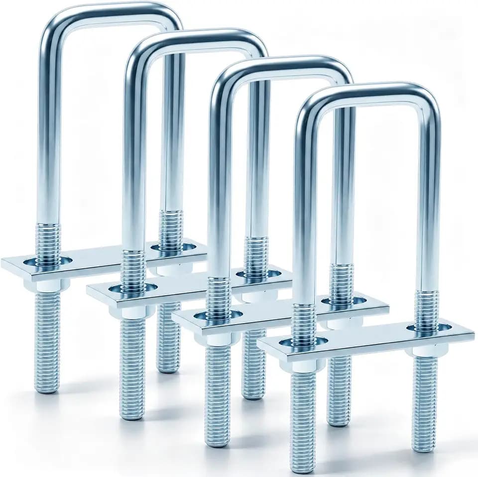 Dunzy 4 Pcs Square U Bolts Zinc Plated with Nuts, M12 x 2-1/16" X 6-1/2"
