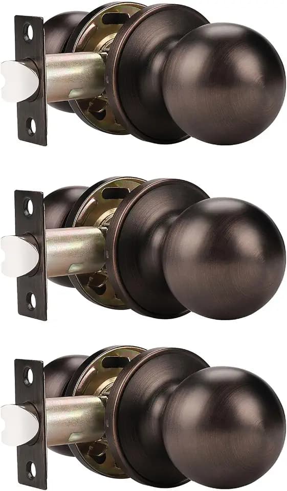 Probrico 3 Pack Closet Door Knobs and Handles, Oil Rubbed Bronze Interior Door Knobsets, No Lock, Keyless Passage and Hallway Door Handles