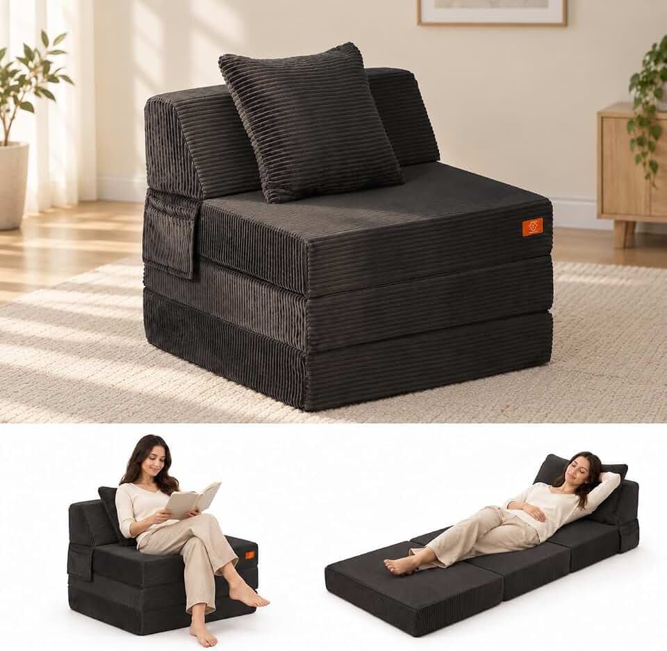 MeMoreCool Folding Sleeper Chair Bed for Adults, 4-in-1 Boneless Futon