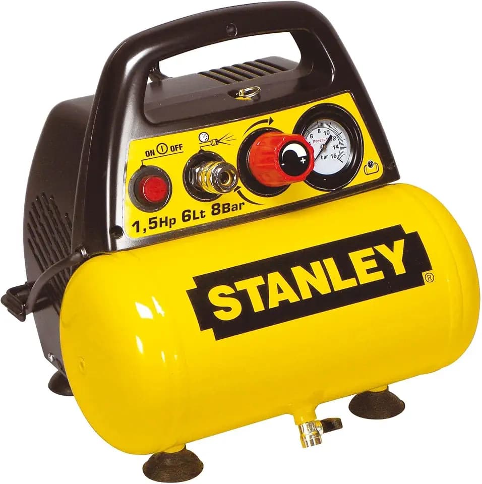 Stanley Kompressor DN200/8/6 - Luftkompressor 8 Bar - 6L - 180L/Min - Mit Handgriff und Anti-Rutsch-Füßen - Ölfrei - Gelb