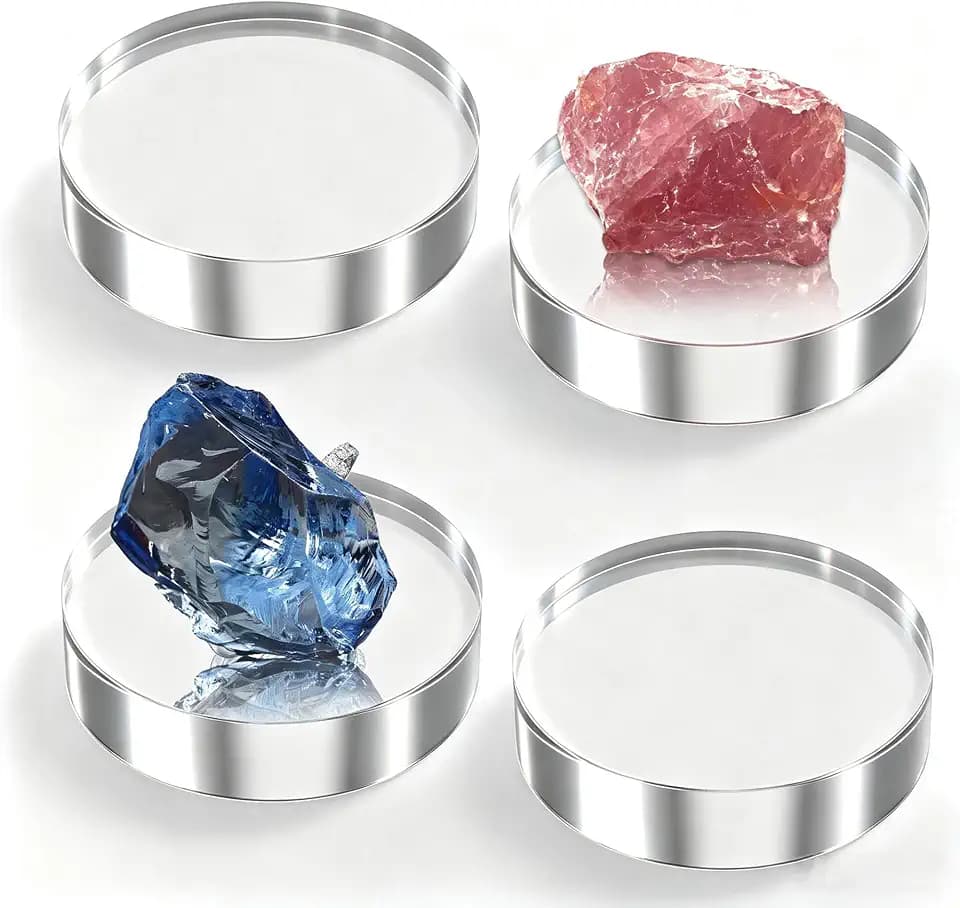 SAMYUCHO 4 Pcs 3 X 3 X 1 Inch Acrylic Blocks, Clear Round Acrylic Stand