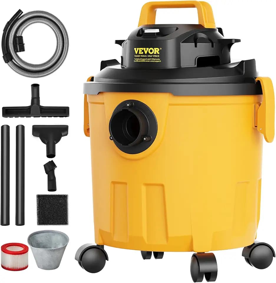 VEVOR 5 Gallon 6.0 Peak HP Wet and Dry Shop Vac, Portable Shop Vacuum and Blower 3-in-1 with Filter, Hose and Attachments for Home and Car Cleaning Black/Yellow
