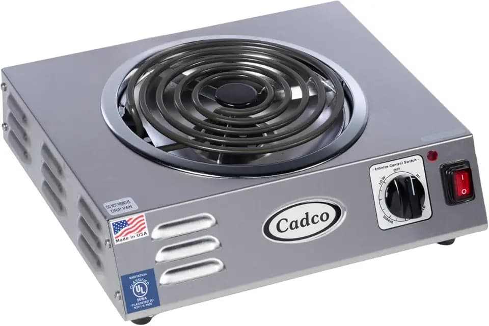 Cadco CSR-3T 14" Electric Portable Countertop Hi-Power Hot Plate with One Tubular Burner, Stainless Steel, 220 Volts