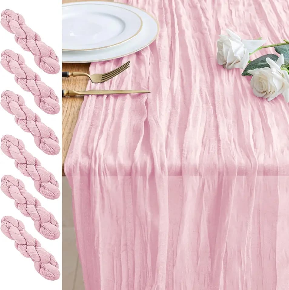 Cheesecloth Table Runner 10FT 6Pcs Blushing Pink Boho Gauze Runners