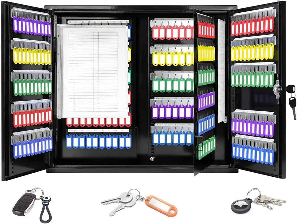 440 Keys Dual-Door Key Lock Box Wall Mount with 20 Adjustable Hook Plates
