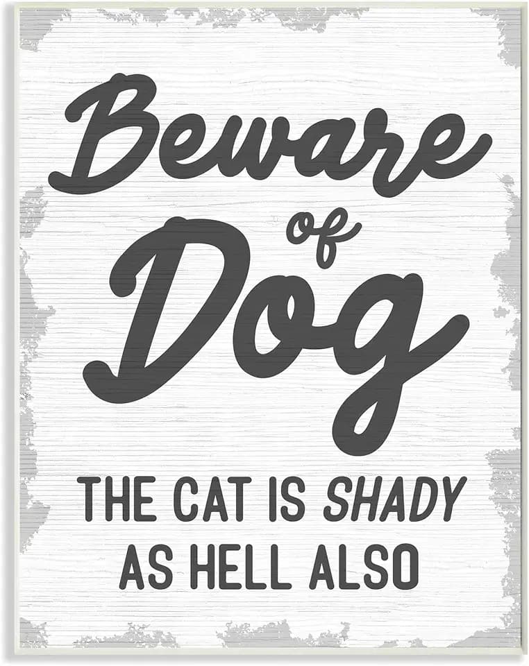 Beware of Dog Shady Cat Humor, 13 x 19 Inch Mounted Print on Wall Plaque