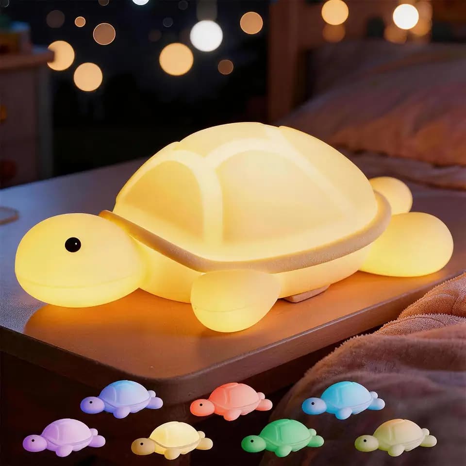 Turtle Night Light, Sea Turtle Gifts, Cute Soft Silicone Squishy LED Lamp with 7 RGB Colors, Dimmable, Timer, Touch Control, Living Bedroom Decor