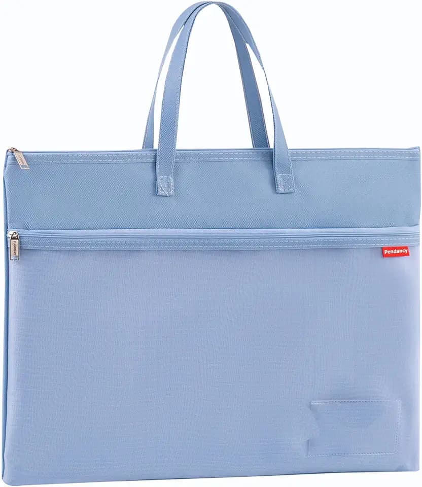 Pendancy A3 Large Zipper Pouch, Mesh Document Bag with Handle, Muted Blue