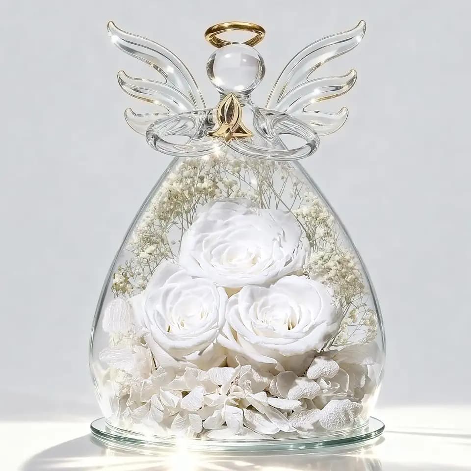 Beferr Birthday Gifts for Mom, Flowers for Delivery Fresh Forever Preserved Rose in Glass Angel Figurine, Anniversary Christian Real Rose for Women Grandma Wife Mother from Daughter Son