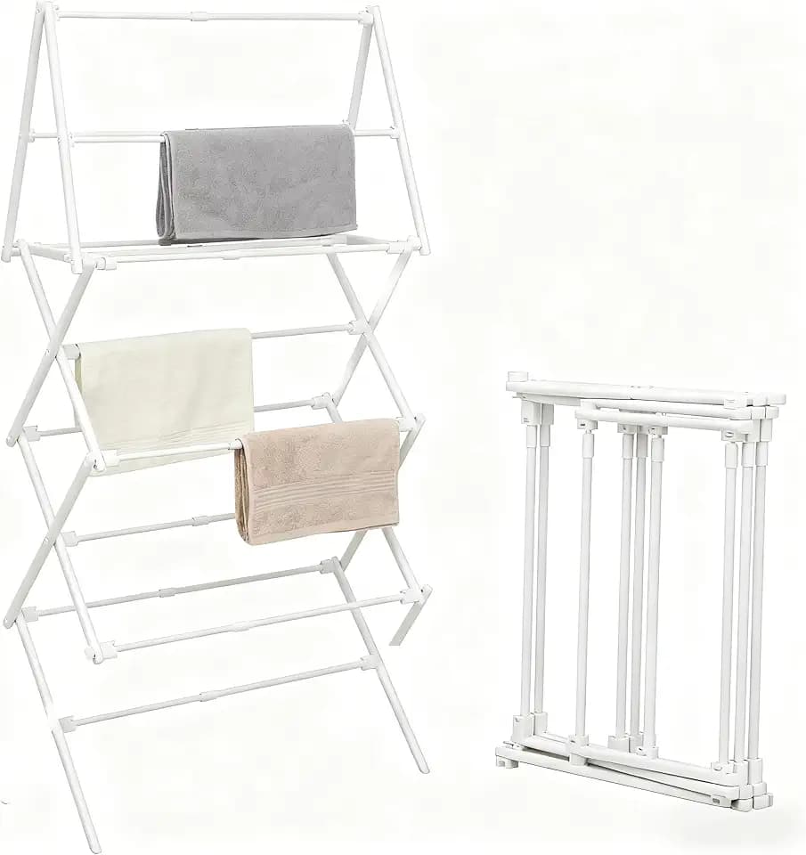 ZOES HOMEWARE 4 Tier Clothes Drying Rack Foldable | Foldable Clothing Drying Rack | Laundry Drying Rack Collapsible for Laundry Room, Dorm, Expandable Sturdy Metal Design | White 29"L x 11.5"W x 53"H