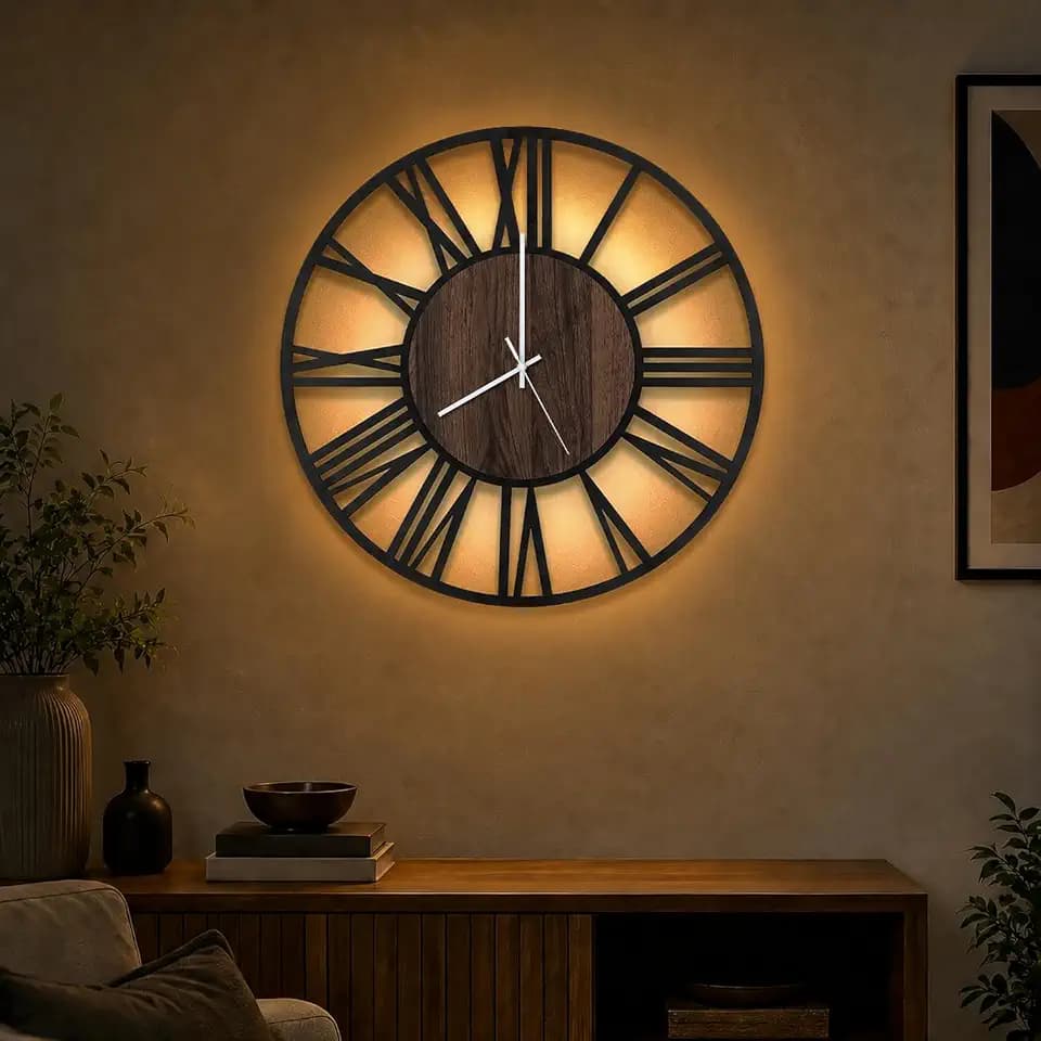 20" Silent Wall Clock – Glow Night Light, Battery Operated